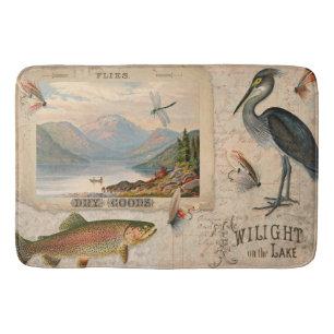 Sjö Lodge Flygfiske Vintage Trout Fish Mountain Badrumsmatta
