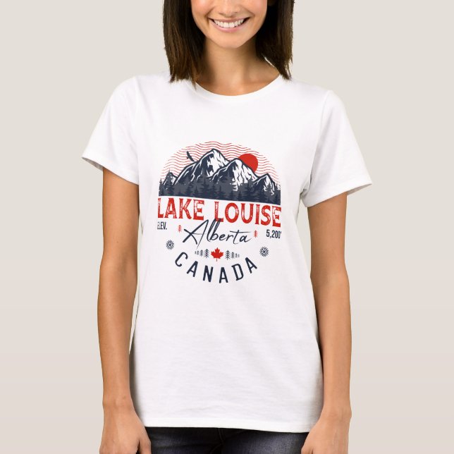 Sjö Louise - Kanada - Vintage Retro Sunset T Shirt (Framsida)
