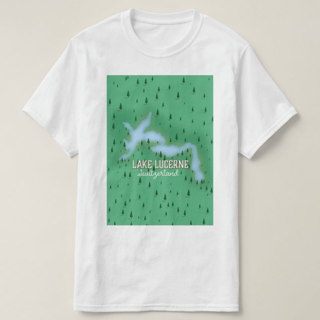 Sjö Lucerne Schweiz-reseaffisch karta T Shirt (Design framsida)