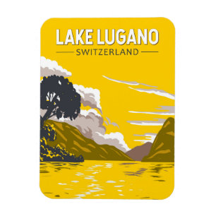 Sjö Lugano Schweiz Travel Art Vintage Magnet