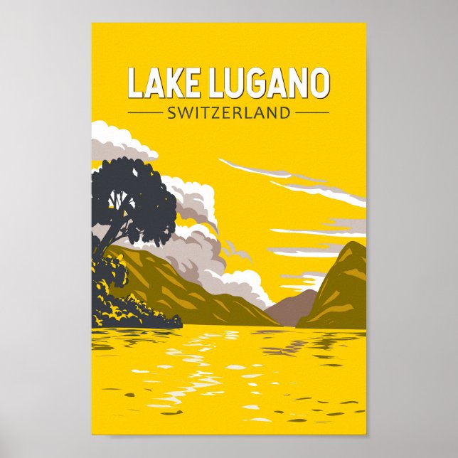 Sjö Lugano Schweiz Travel Art Vintage Poster (Framsidan)