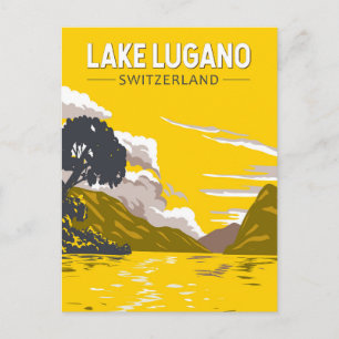 Sjö Lugano Schweiz Travel Art Vintage Vykort