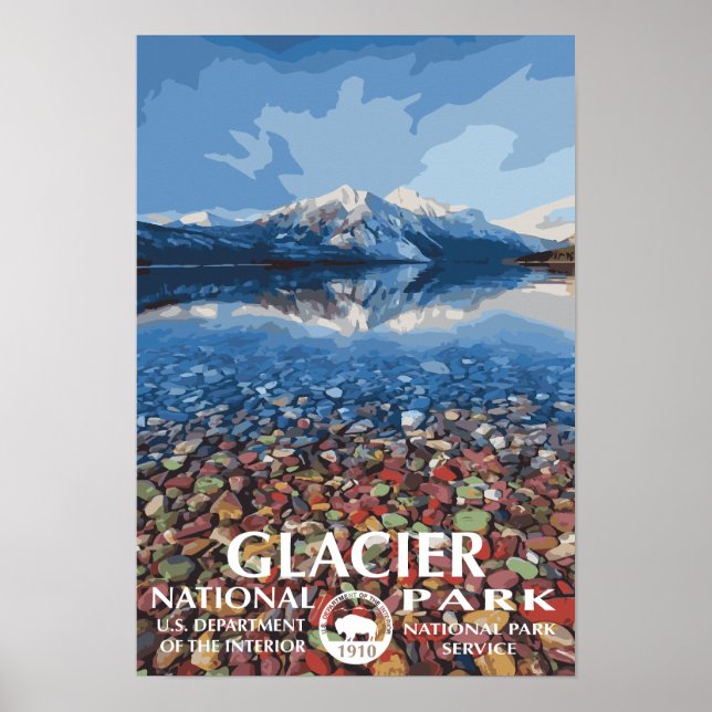 Sjö MacDonald Glacier National Park Travel Poster (Framsidan)