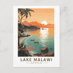 Sjö Malawi Afrika Sunset Travel Art Vintage Vykort
