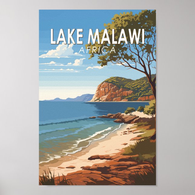 Sjö Malawi Afrika Travel Art Vintage Poster (Framsidan)