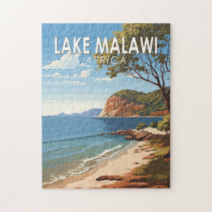 Sjö Malawi Afrika Travel Art Vintage Pussel
