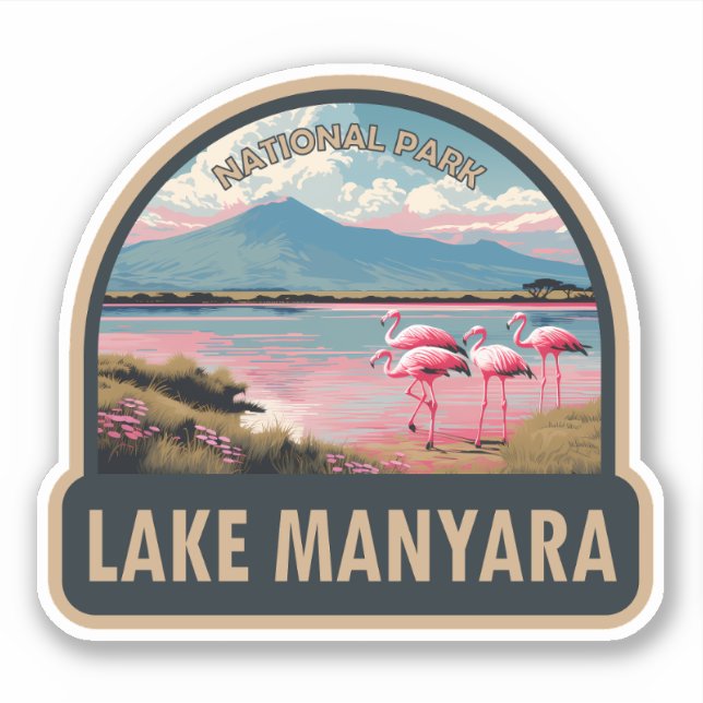 Sjö Manyarnationalparken Tanzania Travel Vintage Klistermärken (Framsida)