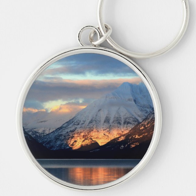 Sjö McDonald, Glacier National Park Rund Silverfärgad Nyckelring (Framsidan)