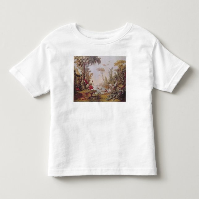Sjö med gäss, storks, papegojor och herons tee shirt (Framsida)