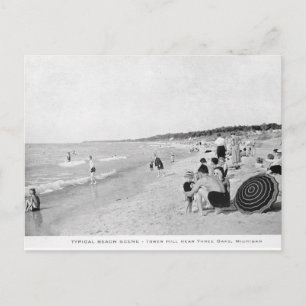 sjö Michigan Beach Scene 1940 Vykort
