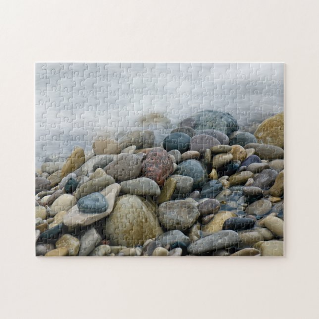 Sjö Michigan Beach Stones vid kusten Pussel (Horisontell)