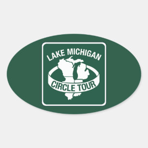 Sjö Michigan Circle Tour, Sign, Wisconsin, USA Ovalt Klistermärke