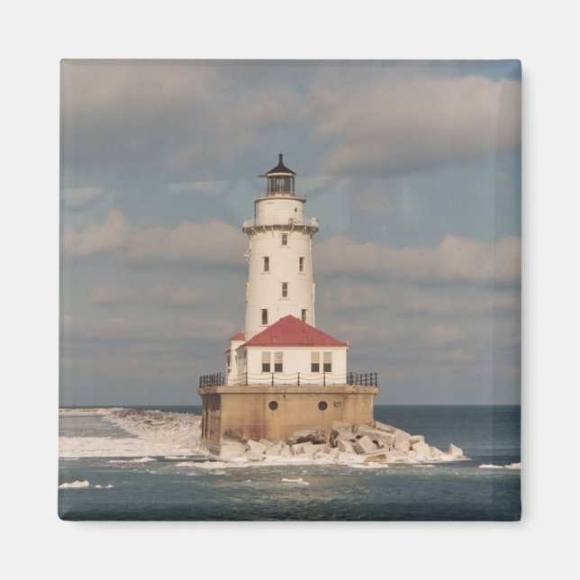 Sjö Michigan Lighthouse Square Magnet (Framsidan)
