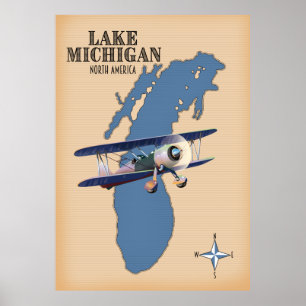 Sjö Michigan Nordamerika karta Poster