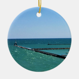 Sjö Michigan, Port Washington, WI Julgransprydnad Keramik