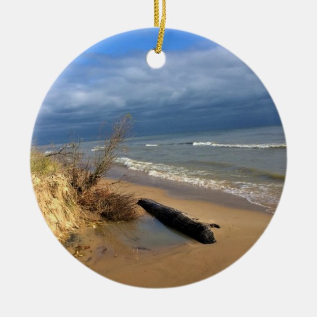 Sjö Michigan, Sheboygan, Wisconsin Julgransprydnad Keramik (Framsidan)