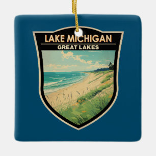 Sjö Michigan Travel Art Vintage Julgransprydnad Keramik
