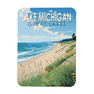 Sjö Michigan Travel Art Vintage Magnet