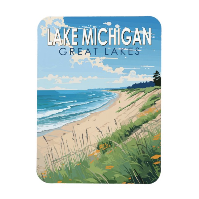 Sjö Michigan Travel Art Vintage Magnet (Vertikal)