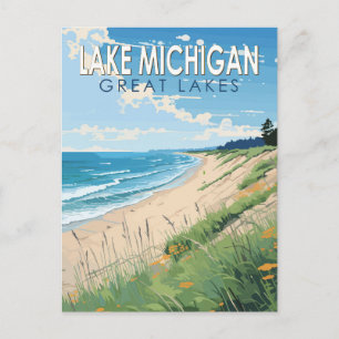 Sjö Michigan Travel Art Vintage Vykort