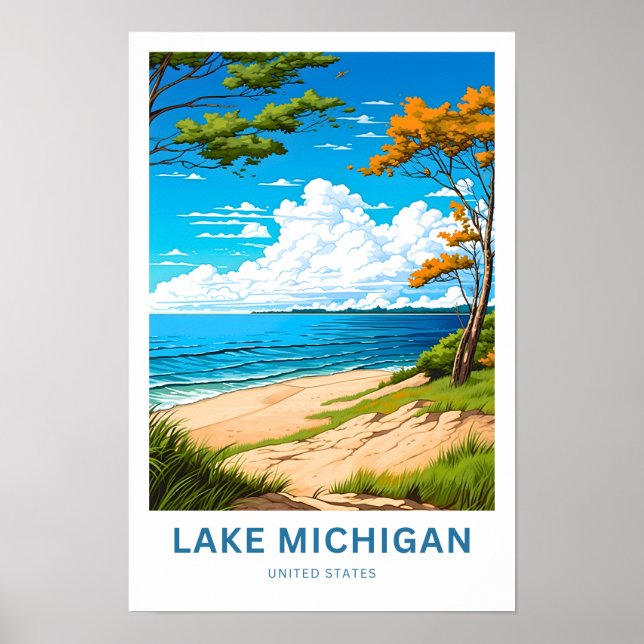 Sjö Michigan United Stater Travel Print Poster (Framsidan)