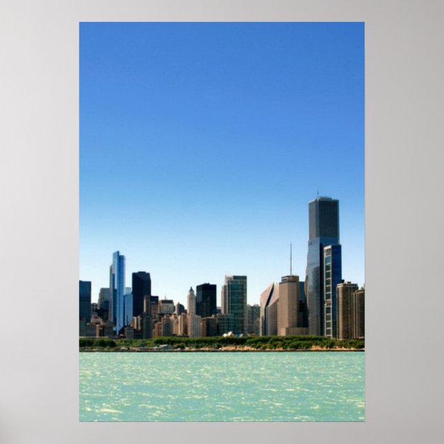 Sjö Michigans syn på Chicago skyline Poster (Framsidan)