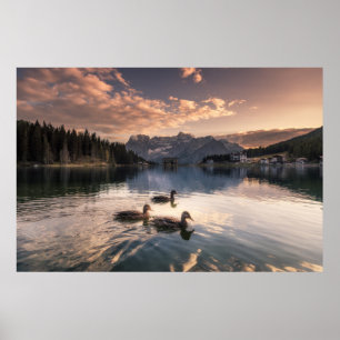 Sjö Misurina Dolomiter, Italien Poster