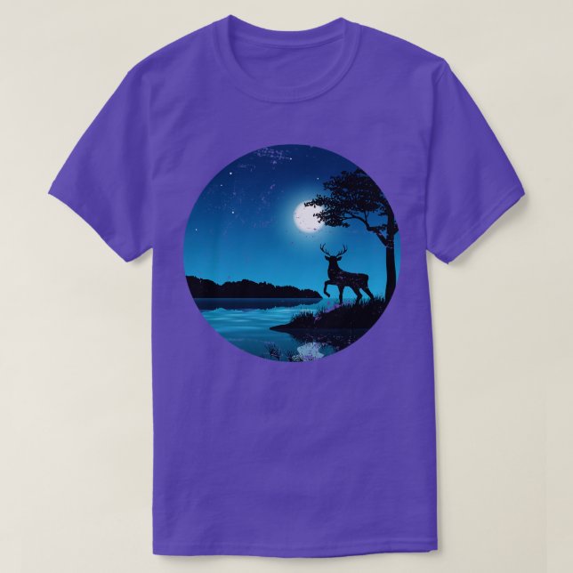Sjö Moonlight Camping Hjort Hunting T Shirt (Design framsida)