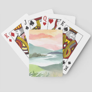 Sjö Morgon Soluppgång Akvarell Natur Casinokort