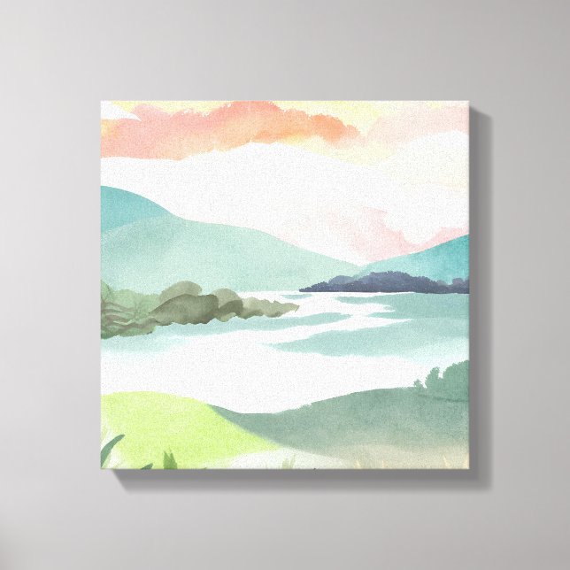 Sjö Morgonsoluppgång | Vattenfärgstyp Canvastryck (Framsida)