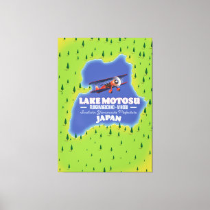Sjö Motosu japansk resa karta. Canvastryck