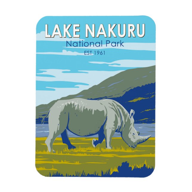Sjö Nakuru nationalpark White Rhinoceros Travel Magnet (Vertikal)