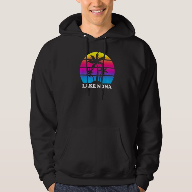 Sjö Nona Florida Retro Handflatan Träd Sunset Vaca Hoodie (Framsida)