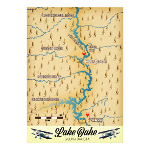 Sjö Oahe South Dakota karta Fototryck