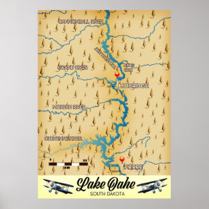 Sjö Oahe South Dakota karta Poster