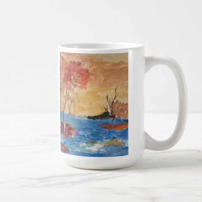 "Sjö och Träd i Gult" Akrylkonst på Canvas Kaffemugg (Höger)