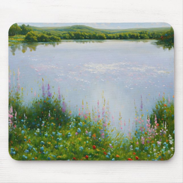 Sjö och Wildblommor Whimsical Art Mouse Pad Musmatta (Framsidan)