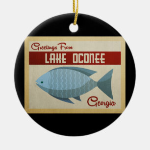 Sjö Oconee Georgia Blue Fish Vintage resor Julgransprydnad Keramik