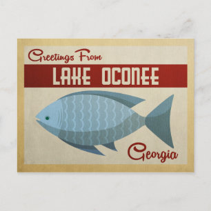 Sjö Oconee Georgia Blue Fish Vintage resor Vykort