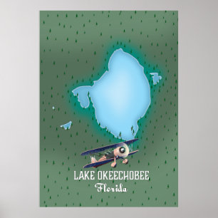 Sjö Okeechobee Florida karta. Poster