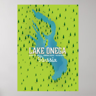 Sjö Onega, Ryssland, karta Poster