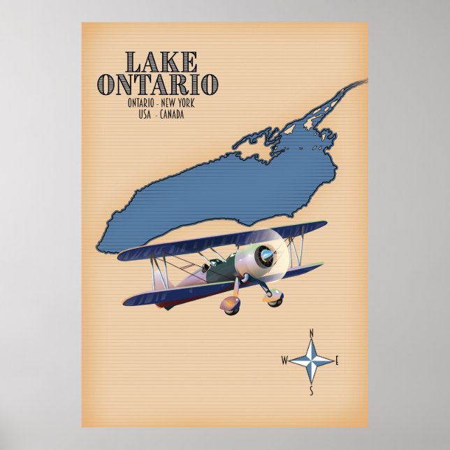 Sjö Ontario USA Kanada karta Poster (Framsidan)