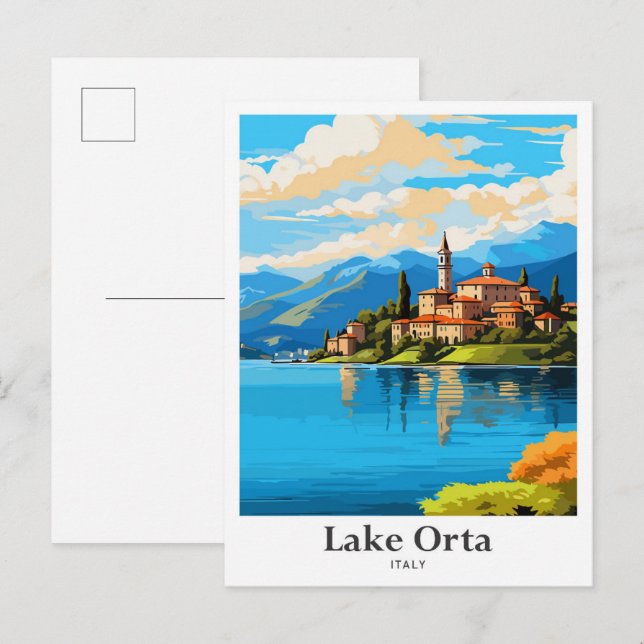 Sjö Orta Italien Art Travel Potrait Illustration Vykort (Fram/baksida)