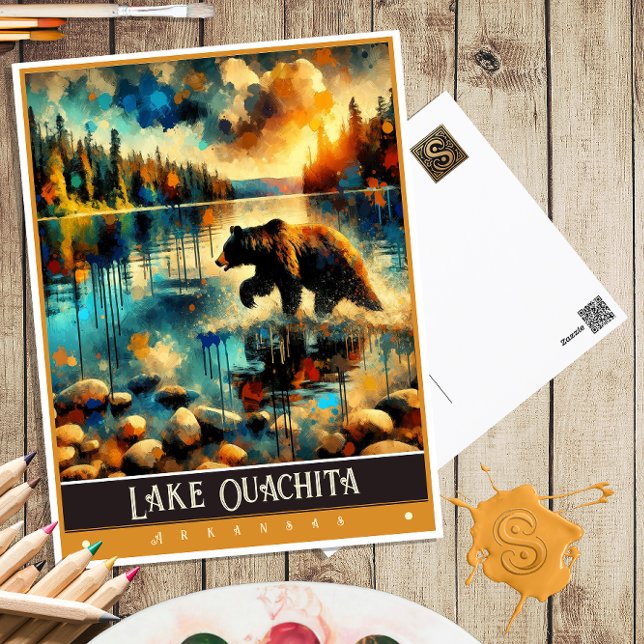 Sjö Ouachita, Arkansas | Måla Vintage Vykort (Skapare uppladdad)
