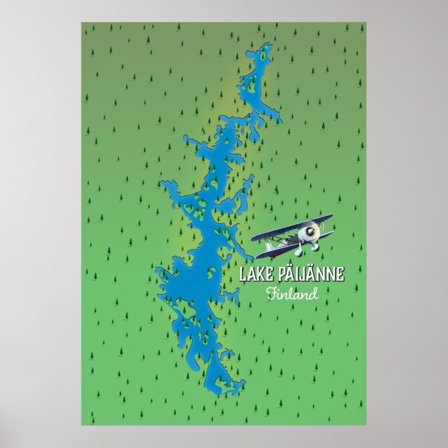 Sjö Päijänne Finland vackert karta Poster (Framsidan)