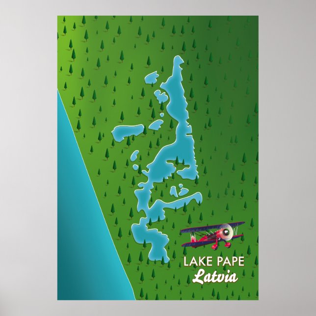 Sjö Pape Lettland karta Poster (Framsidan)