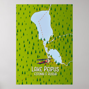 Sjö Peipus Estland och Ryssland sjö karta Poster
