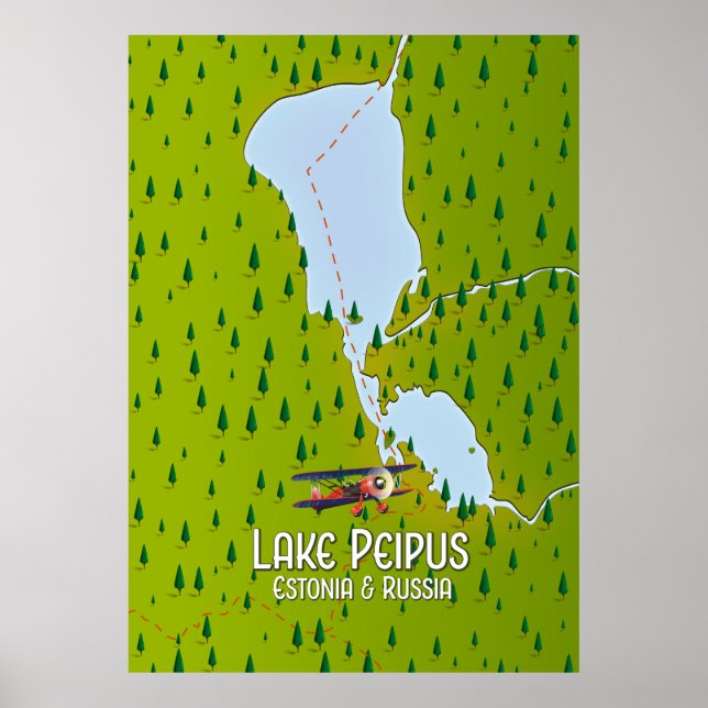 Sjö Peipus Estland och Ryssland sjö karta Poster (Framsidan)