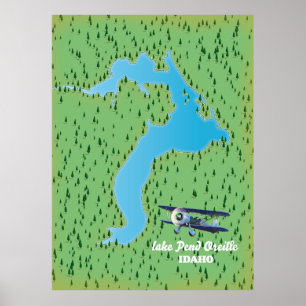 Sjö Pend Oreille Idaho karta Poster
