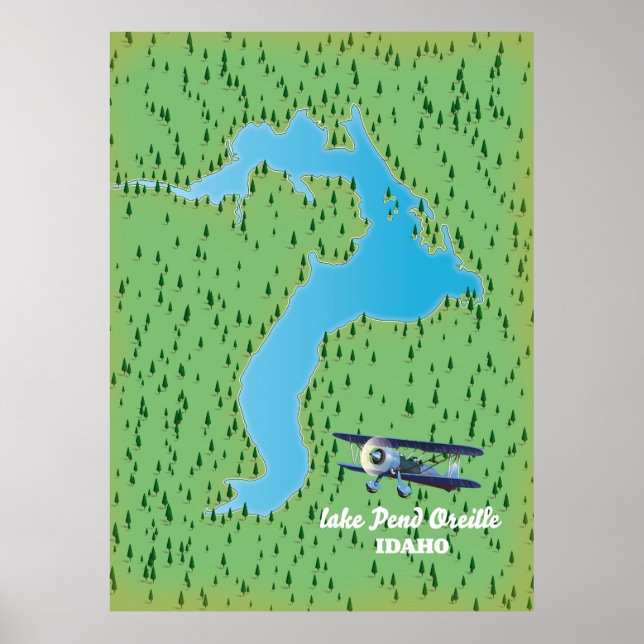 Sjö Pend Oreille Idaho karta Poster (Framsidan)